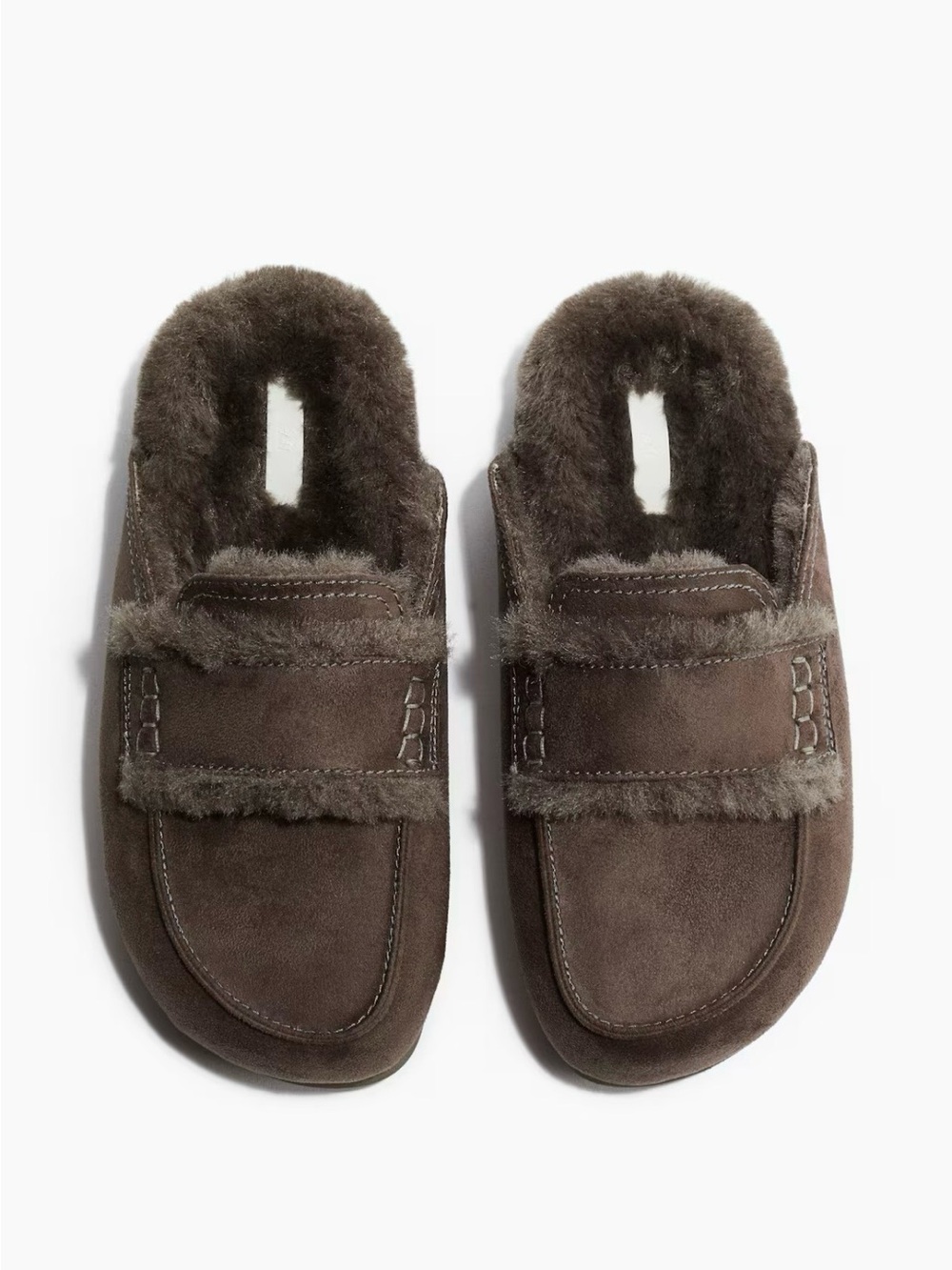 H&M Suede Faux-Shearling loafer  Slip-On Slippers - Brown